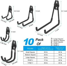 img 3 attached to 🔧 12 Pack Garage Wall Storage Hooks with 2 Extension Cord Storage Straps – Heavy Duty Tool Hangers for Utility Organization, Wall Mount Holders for Garden Tools, Lawn Tools, Ladders, Bikes (Black)