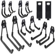 🔧 12 pack garage wall storage hooks with 2 extension cord storage straps – heavy duty tool hangers for utility organization, wall mount holders for garden tools, lawn tools, ladders, bikes (black) logo