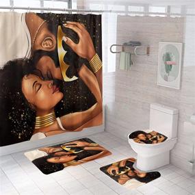 img 4 attached to 🛁 MrLYouth 4 Piece King & Queen Shower Curtain Sets with Non-Slip Rug, Toilet Lid Cover, and Bath Mat - African American Shower Curtain with 12 Hooks, Waterproof Personality Pattern Bathroom Decor