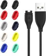 🔌 moko 10 pack colorful dust plugs and charging cable set: compatible with garmin fenix 5, 5s, 5x, 6, 6s, 6x, 6 pro, 6s pro, 6x pro, vivoactive 3, 4, 4s, venu, approach s60, x10, x40 - silicone dust plug with charger cable logo