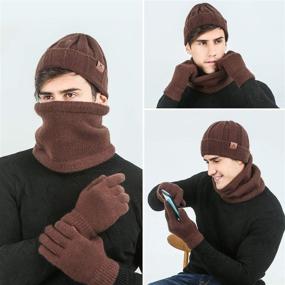 img 2 attached to MAYLISACC 3-Piece Knit Beanie Hat Scarf and Glove Set: Unisex Winter Caps, Neck Warmer with Touchscreen Gloves