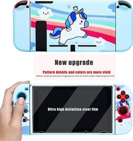 img 3 attached to 🦄 Cute Kawaii Cartoon Design Cover Case for Nintendo Switch, Fun Funny Fashion Cool Game Shell with Blue Unicorn Design - Includes Glass Screen Protector and TPU Soft Cases for Girls, Kids, Women