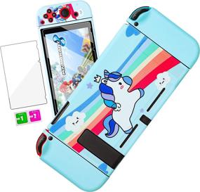 img 4 attached to 🦄 Cute Kawaii Cartoon Design Cover Case for Nintendo Switch, Fun Funny Fashion Cool Game Shell with Blue Unicorn Design - Includes Glass Screen Protector and TPU Soft Cases for Girls, Kids, Women