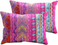 🌈 colorful exotic striped boho pillow shams - king size bohemian floral pillowcase with evenlop closure - super soft microfiber cover - 20"x36 logo