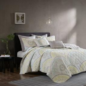 img 4 attached to 🛏️ Matti Full/Queen Quilt Bedding Set - Pale Aqua, Yellow, Medallion – 7 Piece Teen Bedding Quilt Coverlets – Percale Cotton Quilts Quilted Coverlet