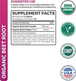 img 1 attached to Organic Beet Root Powder (120 Tablets) - 1350mg Beets/Serving with Black Pepper for Enhanced Absorption | Nitrate Supplement for Circulation & Heart Health | Boost Super Athletic Performance | No Capsules