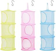 🧺 space-saving toy organizer: lanmok 3pcs hanging mesh storage basket with s hooks for kids room, bathroom, wall, balcony, and wardrobe logo