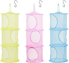 img 4 attached to 🧺 Space-Saving Toy Organizer: LANMOK 3pcs Hanging Mesh Storage Basket with S Hooks for Kids Room, Bathroom, Wall, Balcony, and Wardrobe