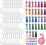 168 pcs key ring acrylic blanks keychain tassels set - includes 32 clear acrylic keychain blanks, 32 key rings with chain, 32 keychain tassels, 20 star pendants, and 52 jump rings logo