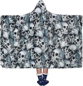 img 3 attached to 🎃 Loveternal Unisex Halloween Sherpa Cloaking Blanket Cape Cozy Fleece Hooded Throw Blankets for Adults, Couch Snuggle Plush Fleece Skull Design Throw Blanket, Travel Festive Gray (60"x80")