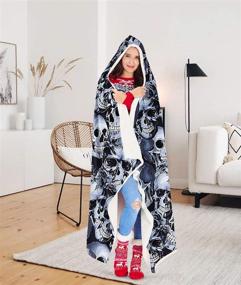 img 4 attached to 🎃 Loveternal Unisex Halloween Sherpa Cloaking Blanket Cape Cozy Fleece Hooded Throw Blankets for Adults, Couch Snuggle Plush Fleece Skull Design Throw Blanket, Travel Festive Gray (60"x80")