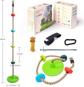 img 2 attached to 🌳 Green Kids Climbing Rope with Platforms and Disc Tree Swing Seat, Outdoor Swingset Swings Accessories for Backyard Playground, Saucer Swing Playset Toys