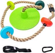 🌳 green kids climbing rope with platforms and disc tree swing seat, outdoor swingset swings accessories for backyard playground, saucer swing playset toys логотип