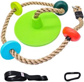 img 4 attached to 🌳 Green Kids Climbing Rope with Platforms and Disc Tree Swing Seat, Outdoor Swingset Swings Accessories for Backyard Playground, Saucer Swing Playset Toys