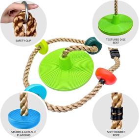 img 1 attached to 🌳 Green Kids Climbing Rope with Platforms and Disc Tree Swing Seat, Outdoor Swingset Swings Accessories for Backyard Playground, Saucer Swing Playset Toys