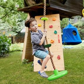 img 3 attached to 🌳 Green Kids Climbing Rope with Platforms and Disc Tree Swing Seat, Outdoor Swingset Swings Accessories for Backyard Playground, Saucer Swing Playset Toys