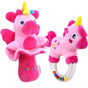 img 4 attached to 🐴 Soft Baby Rattles: Teytoy 2pcs Pink Horse & Angel Pig Toys for 3-12 Month Baby Girl - Perfect for Baby Shower