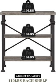 img 2 attached to Hombazaar Grey Oak Rustic Industrial Style 3-Tier Bookshelf - Free Standing Storage Shelves for Living Room, Bedroom, and Kitchen - Furniture