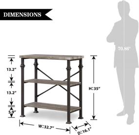 img 3 attached to Hombazaar Grey Oak Rustic Industrial Style 3-Tier Bookshelf - Free Standing Storage Shelves for Living Room, Bedroom, and Kitchen - Furniture