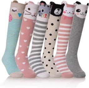 img 4 attached to 🧦 FNOVCO Knee High Socks with Cute Cartoon Animal Patterns - Cozy Cotton Over Calf Socks