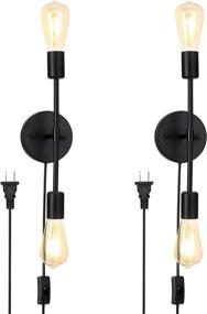 img 3 attached to 💡 Modern Double Light Wall Sconce Set of 2, Matte Black Vintage Industrial Wall Lamp Fixture for Bathroom Bedroom Hallway Entryway - Plug in and Mid Century Design