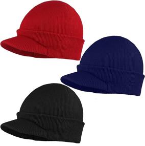 img 4 attached to 🧣 Cooraby Winter Knit Hat with Brim - Thick Stretch Beanie for Men and Women - Warm and Stylish