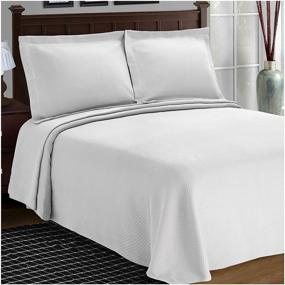 img 3 attached to 🛏️ SUPERIOR Cotton Bedspread and Pillow Shams - Jacquard Matelassé Coverlet, Cotton Quilted, White, Queen Size