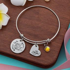 img 2 attached to 👭 Raysunfook Birthstone Charm Bracelet - Sisters By Heart, Not By Blood - Friendship Gift, I Love You Sister Cuff - Friend Jewelry