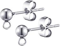 📿 pack of 100 stainless steel solid round ball post stud earrings with loop for diy jewelry dangle earring crafts logo