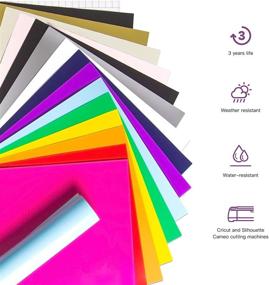 img 1 attached to 🌈 Permanent Adhesive Vinyl Sheets 12x12 - 50 Sheets in 15 Assorted Colors + 5 Sheets Transfer Tape for Cricut & Other Cutters