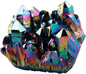 img 4 attached to 🌈 SUNYIK Rainbow Aura Titanium Coated Crystal Cluster, Quartz Drusy Geode Gemstone Specimen Figurine 0.4-0.45lb - Enhanced SEO