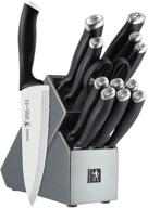 🔪 henckels silvercap 14-piece kitchen knife set with block, chef knife, bread knife, steak knife set, black logo