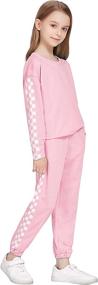 img 2 attached to 👚 Greatchy Girls Cute Plaid Sweatsuit Set: Stylish Pullover Hoodies with Matching Jogger Sweatpants - Trendy Outfit for Comfort and Style