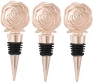 set of 3 wine and beverage rose stopper rose gold bottle stoppers with heart burlap bag - keep wine fresh for holiday party, wedding, birthday party decor - funny gifts for wine lovers (rose stopper set, pack of 3) логотип