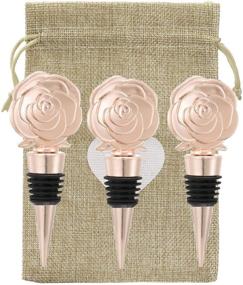 img 1 attached to Set of 3 Wine and Beverage Rose Stopper Rose Gold Bottle Stoppers with Heart Burlap Bag - Keep Wine Fresh for Holiday Party, Wedding, Birthday Party Decor - Funny Gifts for Wine Lovers (Rose Stopper Set, Pack of 3)