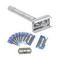 🪒 premium double-edged safety razor kit: manual mustache removal tool with 20pcs razor blades - ideal for hotel, home, and travel (silver) logo