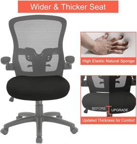 img 1 attached to 💺 Black Ergonomic Mesh Office Chair with Lumbar Support, Flip-up Armrests, Adjustable Height - Swivel Mid Back Task Chair with Thick Seat Cushion for Executive Rolling, Home Office or Computer Desk