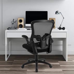 img 3 attached to 💺 Black Ergonomic Mesh Office Chair with Lumbar Support, Flip-up Armrests, Adjustable Height - Swivel Mid Back Task Chair with Thick Seat Cushion for Executive Rolling, Home Office or Computer Desk