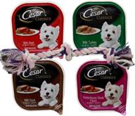 🐶 cesar classic dog food 8 can variety pack with toy bundle, includes 2 each of beef, turkey, duck, and porterhouse steak flavors (3.5 ounces each) logo