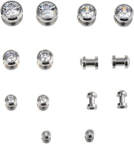 img 1 attached to 🔩 IPINK Punk Pair Stainless Steel CZ Screw Tunnels Ear Stretcher Plugs Piercing Gauge