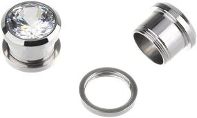 img 3 attached to 🔩 IPINK Punk Pair Stainless Steel CZ Screw Tunnels Ear Stretcher Plugs Piercing Gauge