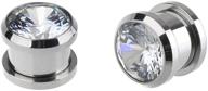 🔩 ipink punk pair stainless steel cz screw tunnels ear stretcher plugs piercing gauge logo