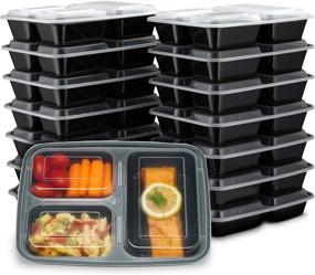 img 2 attached to 🍱 EZ Prepa [15 Pack] 32oz 3 Compartment Meal Prep Containers with Lids - Plastic Food Storage Containers, Bento Box, Lunch Containers - Microwave, Freezer, and Dishwasher Safe - Food Containers