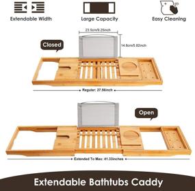 img 2 attached to Moclever Bathtub Caddy Tray - Bamboo Bath Tray with Extendable Sides, Reading Rack, Tablet & Cell Phone Holder, Wine Glass Holder - Natural Bamboo Color