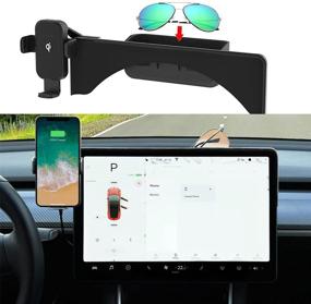 img 4 attached to 📱Удобный держатель для телефона Tesla Model 3 Model Y: беспроводная зарядка и хранение очков