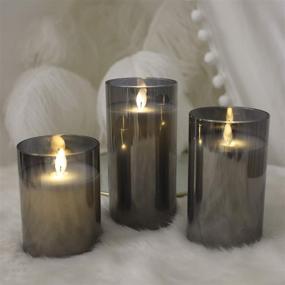 img 2 attached to Flameless Led Candles, Flickering Battery Operated Pillar Candles Real Wax with Moving Flame, Electric Candle Set in Gold Glass Finish, Remote Timer Included, Pack of 3 in Gray Shades