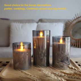 img 3 attached to Flameless Led Candles, Flickering Battery Operated Pillar Candles Real Wax with Moving Flame, Electric Candle Set in Gold Glass Finish, Remote Timer Included, Pack of 3 in Gray Shades