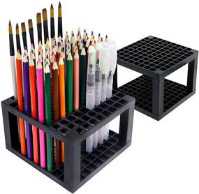 img 4 attached to Organize Your Desk in Style with 96-Slot Pencil Holder - Perfect for Pens, Pencils, Paint Brushes, and More! - 2 Pack by WeiBonD