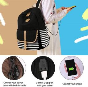 img 2 attached to 🎒 Stylish and Practical SCIONE School Backpacks for Women and Teen Girls: Lightweight Canvas Stripe Bookpack with USB Charging Port