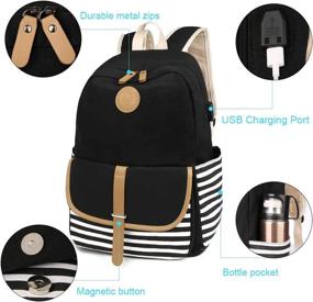 img 1 attached to 🎒 Stylish and Practical SCIONE School Backpacks for Women and Teen Girls: Lightweight Canvas Stripe Bookpack with USB Charging Port